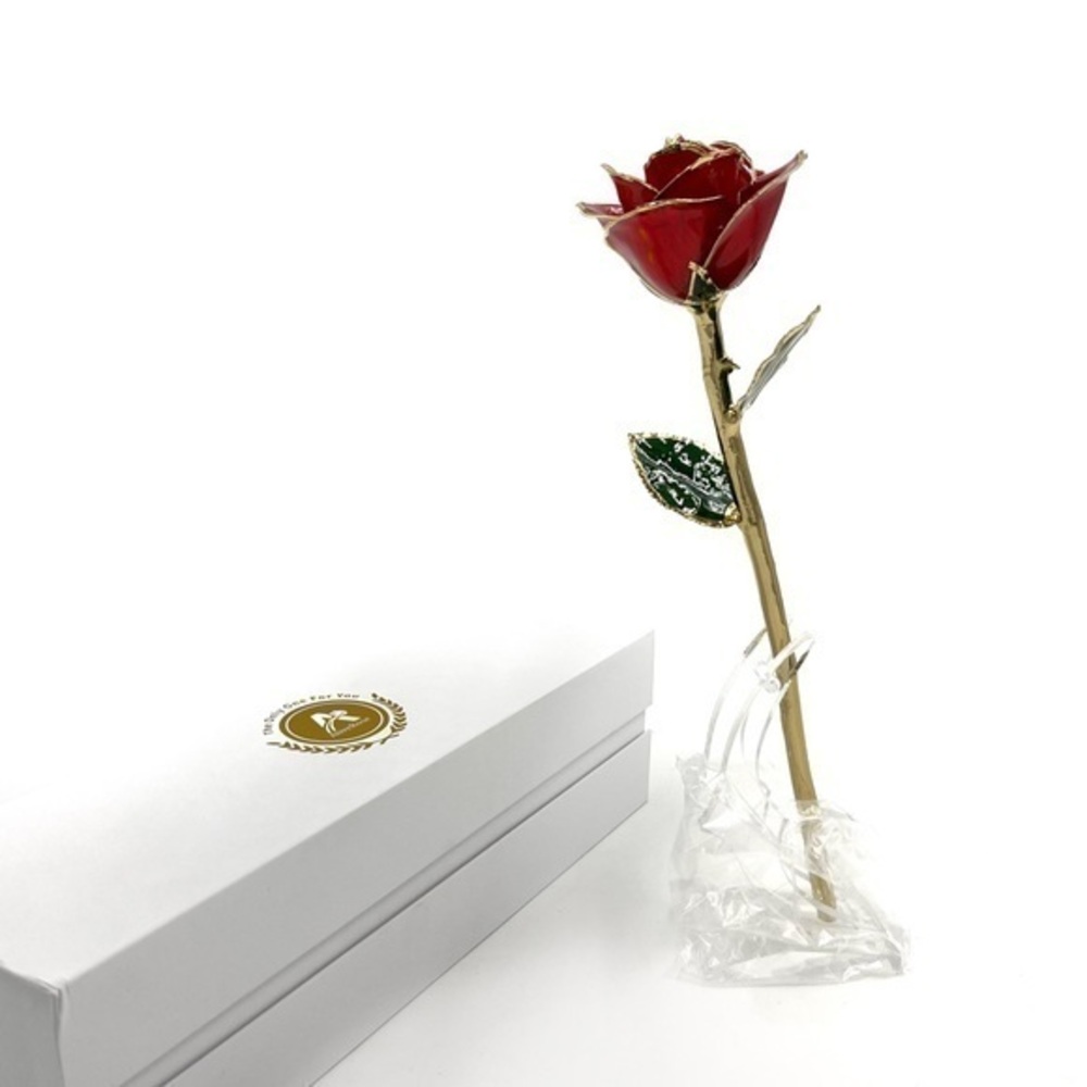 Aliverose Red Original 24K Dipped Single Stem with Stand